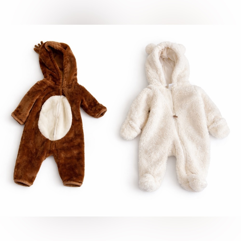 Carter’s Baby Hooded Plush Fleece Jumpsuits Cozy Winter bundle of 2 3 Monts